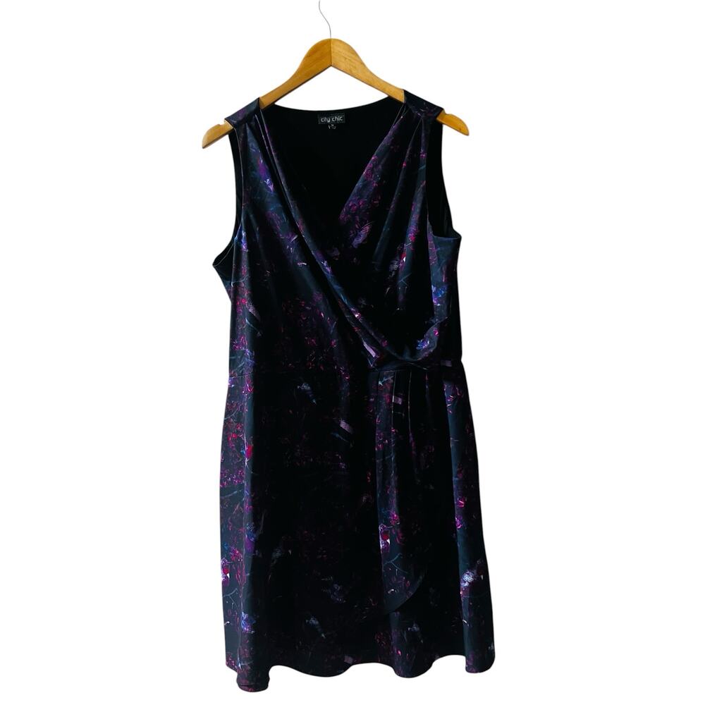 City Chic Purple Abstract Print Sleeveless Dress Size 18